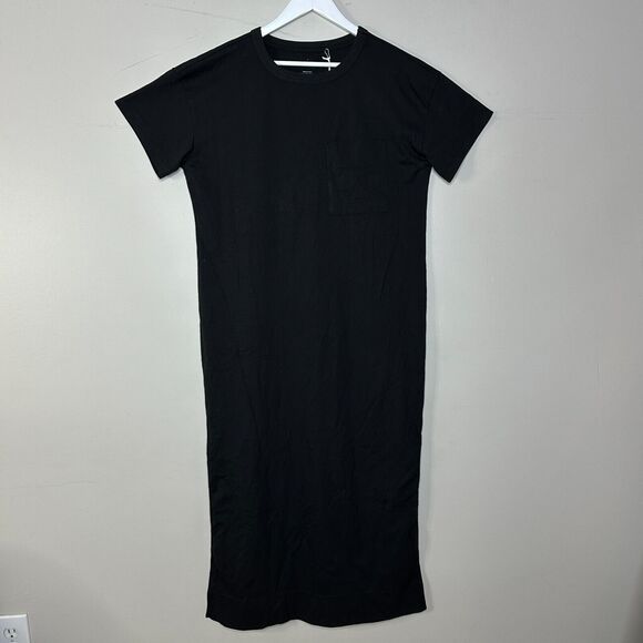 Everlane The Organic Weekend Side Slit Maxi Dress Black Round Neck Women XS NWT - Picture 2 of 12